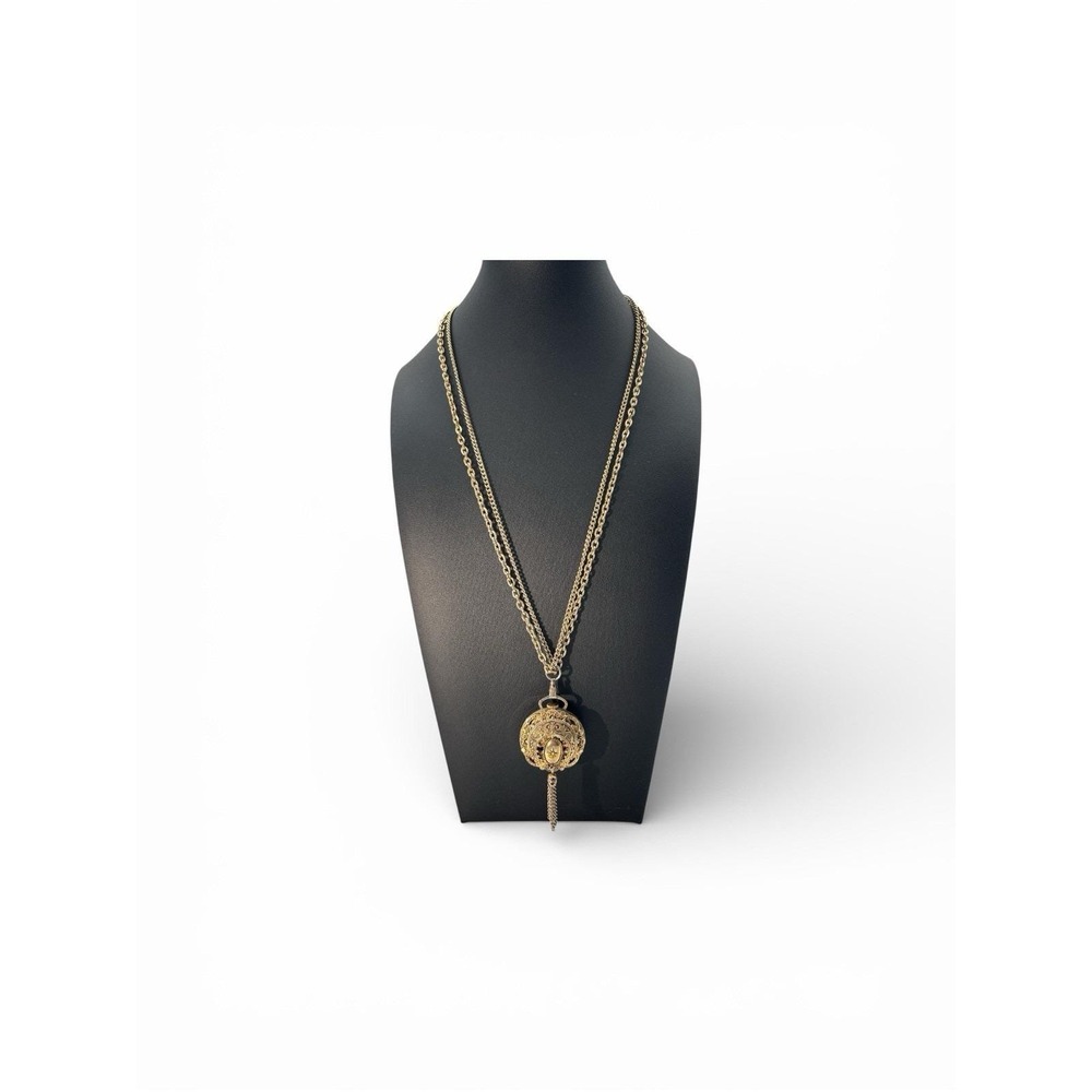 Vintage gold tone Lenga De Luxe wind up‎ watch pendant on 24" necklace chain